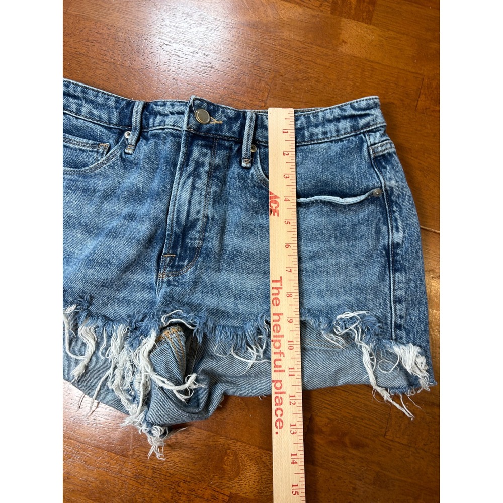 Good American Denim Shorts Womens 6/28 Blue Cut Off Raw Hem High Rise Distressed - Picture 5 of 9
